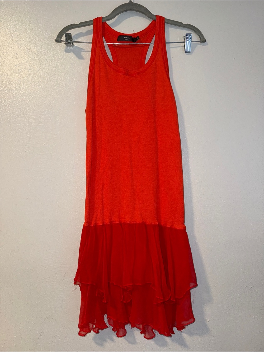 Red Layered Ruffle drop waist tank top cotton and Silk blend tank top dress